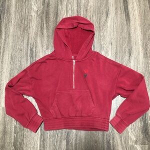 Empyre Burgundy Snake & Rose Cropped Quarter-Zip Hoodie - Small